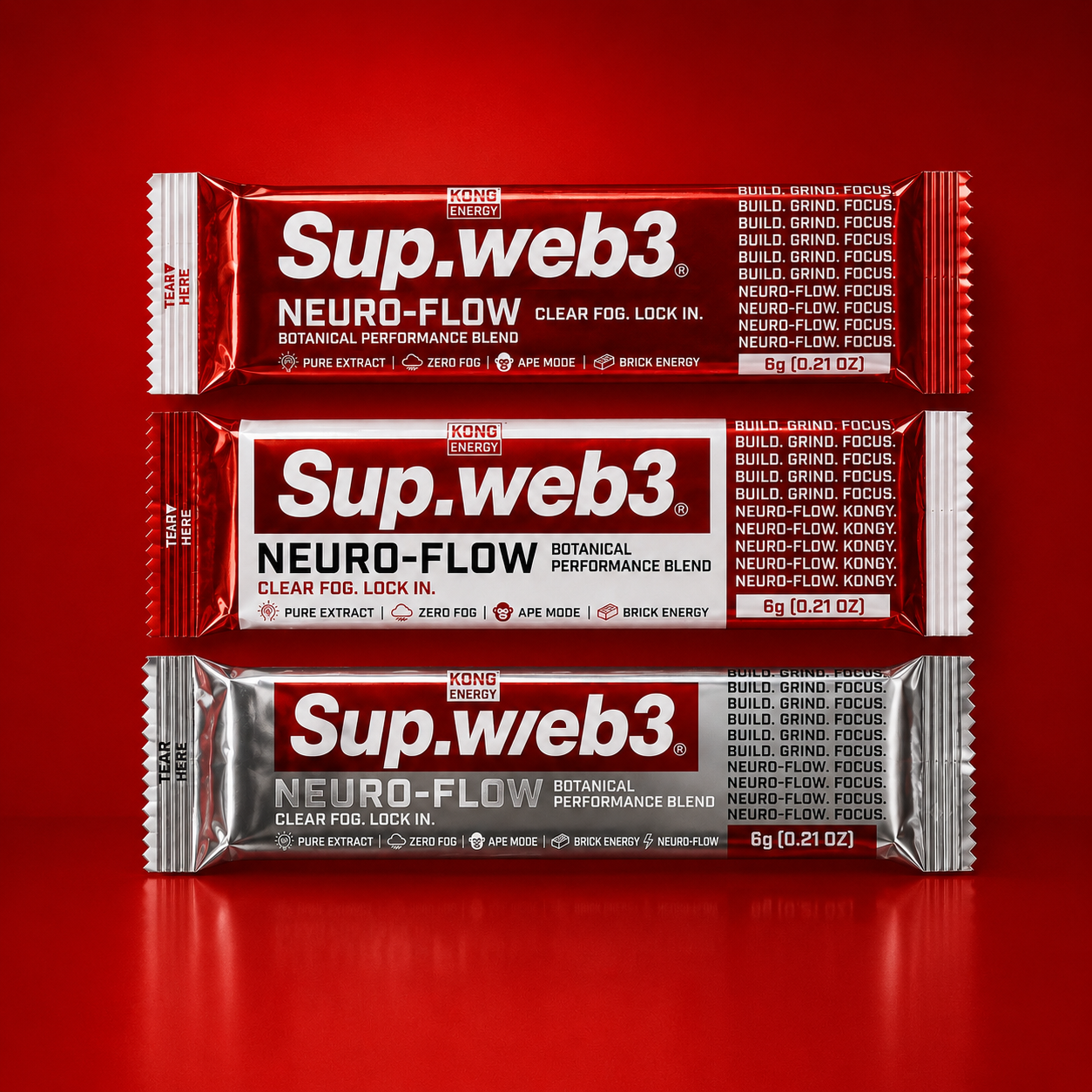 NEURO-FLOW 6g single-unit formats in red, white and silver editions